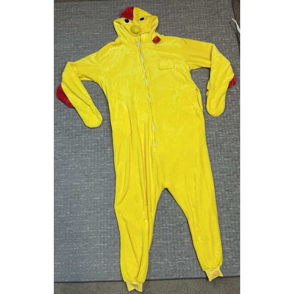 XL Adult Plush Yellow Chicken One-Piece Pajama Cosplay Costume Halloween